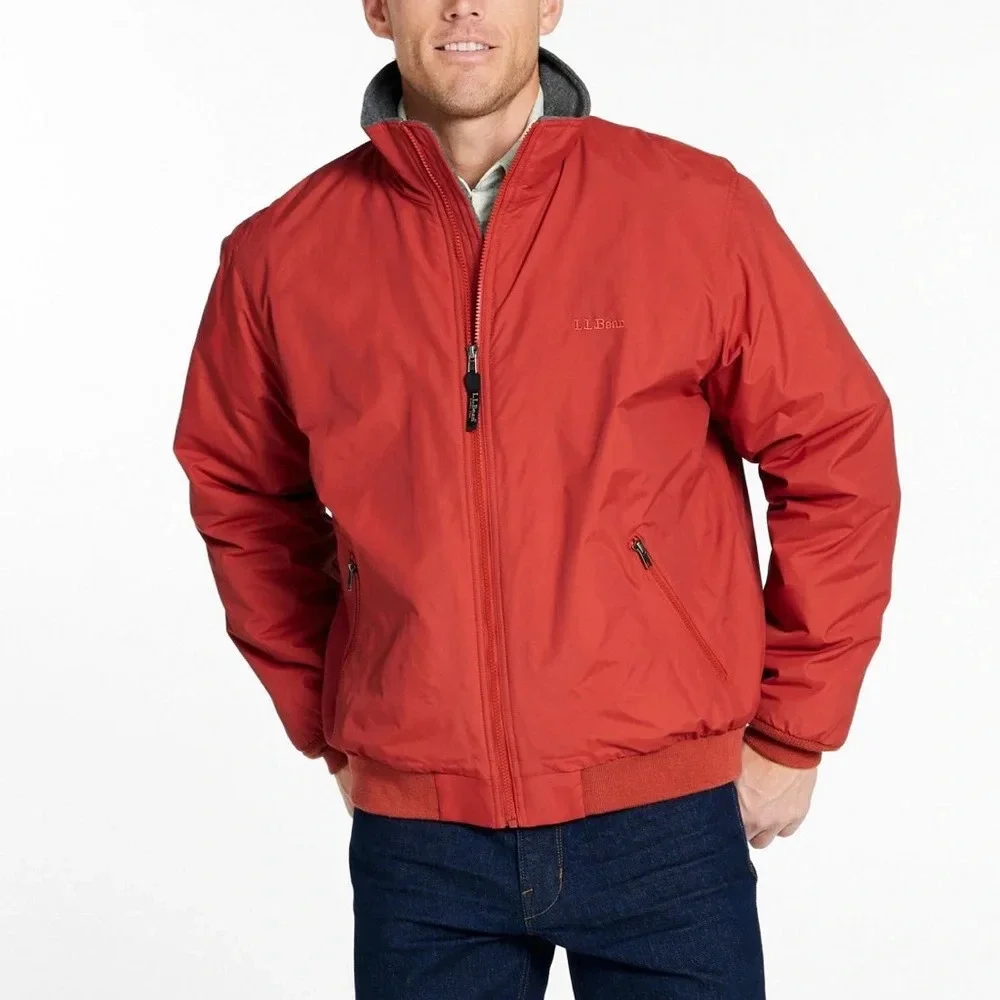 LL Bean Men's Warm-Up Jacket, Flannel Lined workwear water and wind resistant